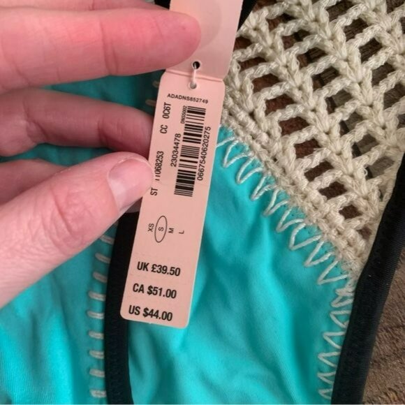 Victoria secret womens crochet boho bikini bottom in teal and tan -S - Picture 4 of 8